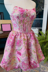 Floral Corset Blush A-Line Short Homecoming Dress