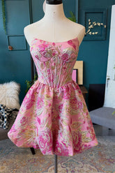 Floral Corset Blush A-Line Short Homecoming Dress