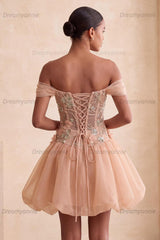 Floral Corset Light Pink A Line Beaded Short Homecoming Dress