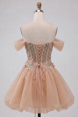 Floral Corset Light Pink A Line Beaded Short Homecoming Dress