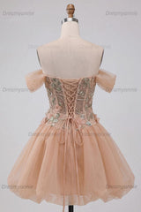 Floral Corset Light Pink A Line Beaded Short Homecoming Dress
