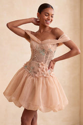 Floral Corset Light Pink A Line Beaded Short Homecoming Dress