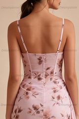 Pink Floral Ruched Corset Short Homecoming Dress with Sash