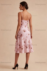 Pink Floral Spaghetti Strap Ruffled A-Line Short Homecoming Dress