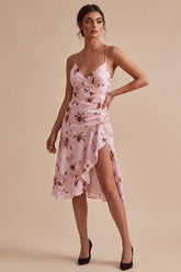 Floral Spaghetti Straps Pink A Line Short Homecoming Dress with Ruffles
