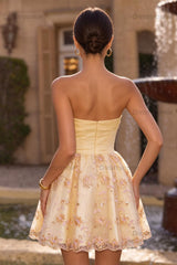 Floral Sparkly Light Yellow A-Line Sequin Short Homecoming Dress