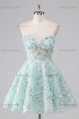 Mint Floral Sweetheart Beaded A-Line Corset Short Homecoming Dress