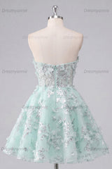 Mint Floral Sweetheart Beaded A-Line Corset Short Homecoming Dress