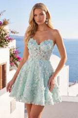 Floral Sparkly Mint Corset Beaded Short Sweetheart A Line Homecoming Dress