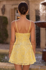 Floral Yellow A-Line Beaded Short Homecoming Dress