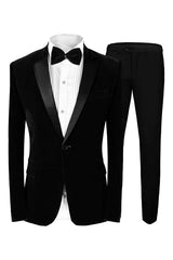 Formal Black Peaked Lapel 2 Piece Velvet Men's Prom Suit