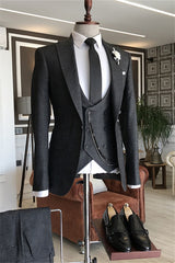 Formal Black Peaked Lapel 3 Piece Men's Business Suit