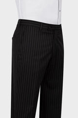 Formal Black Striped Peaked Lapel Business Suit