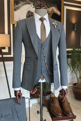 Formal Gray Peaked Lapel 3 Piece Business Suit