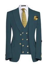 Formal Teal Peaked Lapel 3 Piece Business Men's Suit