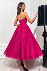 Fuchsia A Line Sweetheart Strapless Sequined Formal Dress