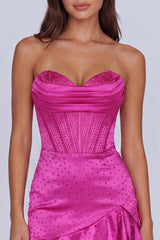 Fuchsia Beaded Corset Ruffled Strapless Tight Short Homecoming Dress