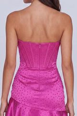 Fuchsia Beaded Corset Ruffled Strapless Tight Short Homecoming Dress
