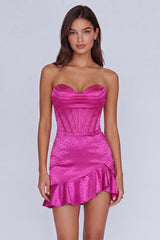 Fuchsia Beaded Corset Ruffled Strapless Tight Short Homecoming Dress
