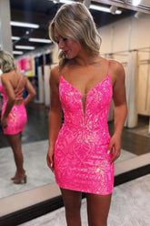 Fuchsia Bodycon Halter Short Homecoming Dress