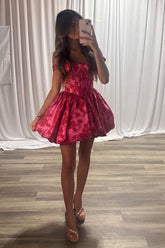 Fuchsia Floral Off-the-Shoulder A-Line Corset Short Homecoming Dress