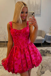 Fuchsia Floral Ruched A-Line Corset Short Homecoming Dress