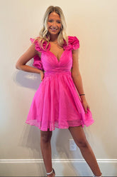 Fuchsia Homecoming Dress A Line Floral Short Prom Dress