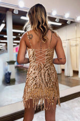 Fuchsia Homecoming Dress Beaded Sequin Tight Short Prom Dress with Fringes