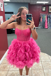 Fuchsia Homecoming Dress Corset Floral A-Line Short Prom Dress with Lace