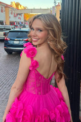 Fuchsia Homecoming Dress Corset Floral Ruffled Short Cocktail Dresses with Lace