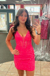 Fuchsia Homecoming Dress Corset Tight Short Cocktail Dresses with Lace