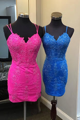 Fuchsia Homecoming Dress Lace Tight Short Cocktail Dresses