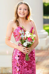 Fuchsia Homecoming Dress Mirror Spaghetti Straps Tight Short Prom Dress