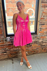 Fuchsia Homecoming Dress Sequin A Line Short Cocktail Dresses