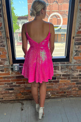 Fuchsia Homecoming Dress Sequin A Line Short Prom Dress