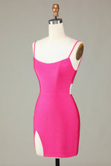 Fuchsia Homecoming Dress Sequin Lace-Up Tight Short Prom Dress