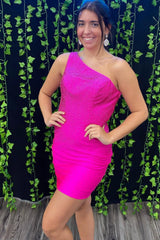 Fuchsia Homecoming Dress Sequin Open Back Tight Short Prom Dress