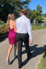 Fuchsia Homecoming Dress Sequin Strapless Sleeveless Tight Prom Dress