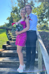 Fuchsia Homecoming Dress Sequin Strapless Sleeveless Tight Prom Dress