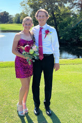 Fuchsia Homecoming Dress Sequin Strapless Sleeveless Tight Prom Dress