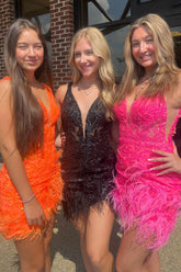 Fuchsia Homecoming Dress Sequin Tight Short Cocktail Dresses with Feathers