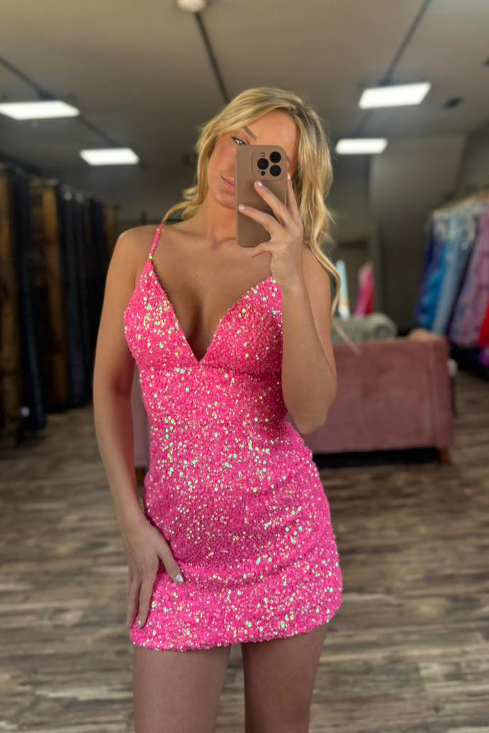 Fuchsia Homecoming Dress Sequin Tight Short Prom Dress