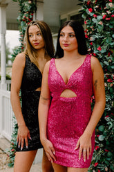 Fuchsia Homecoming Dress Sequined Tight Short Cocktail Dresses with Fringes