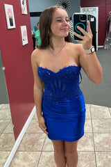 Fuchsia Homecoming Dress Strapless Tight Corset Short Prom Dress with Lace