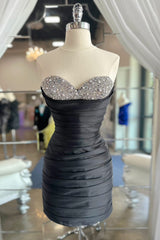 Fuchsia Homecoming Dress Sweetheart Beaded Tight Cocktail Party Dresses