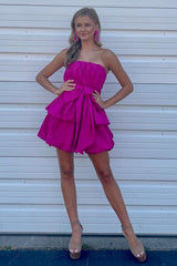 Fuchsia Homecoming Dress Tiered Sweetheart Short Cocktail Dresses With Bow