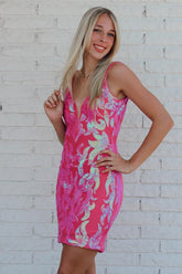 Fuchsia Homecoming Dress V-Neck Sequin Tight Short Prom Dress