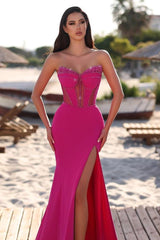 Fuchsia Mermaid Prom Dress Sleeveless Sweetheart Beaded Formal Dress