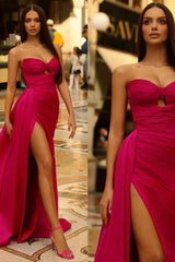 Fuchsia Mermaid Prom Dress Sleeveless Sweetheart Satin Formal Dress
