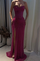 Fuchsia Mermaid Prom Dress Sleeveless Sweetheart Sequined Formal Dress